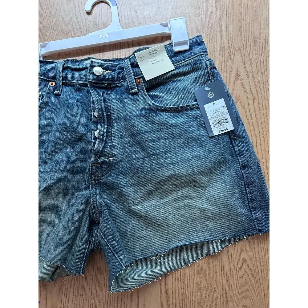 New Womens Universal Thread 90's Baggy Jean Shorts 4” Inseam Mid Rise Size 8